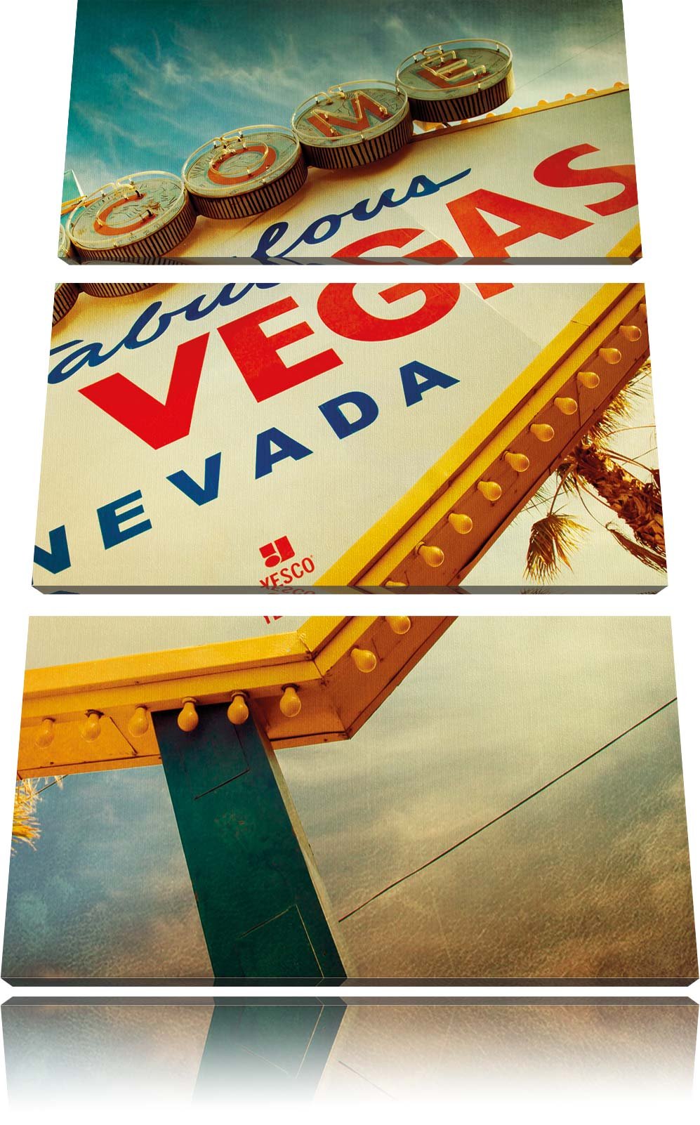 Pixxprint Las Vegas Retro Look als Leinwandbild/Grösse: 3 Teilig (120x80) cm/Wandbild/Kunstdruck/fer