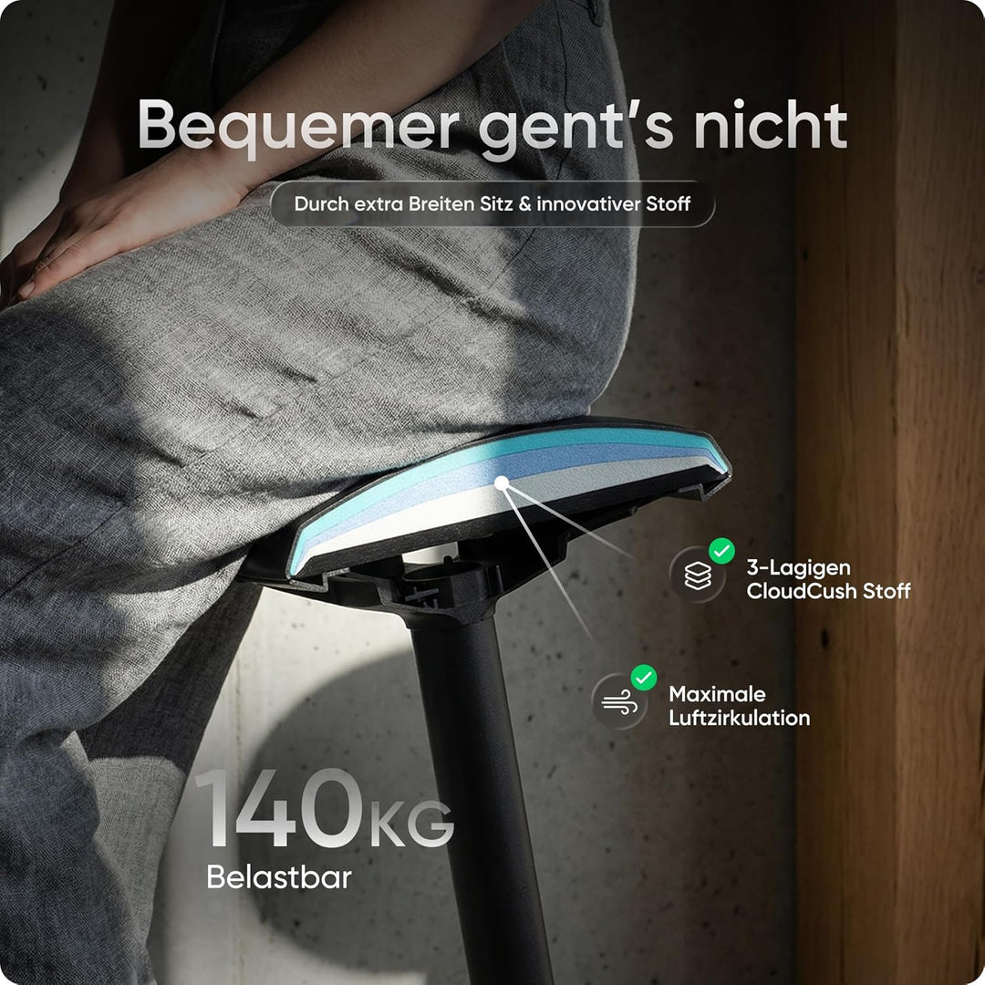 Motion Sitzhocker - Stehhocker höhenverstellbar, ergonomischer Hocker bis 140kg mit CushCloud-Polste