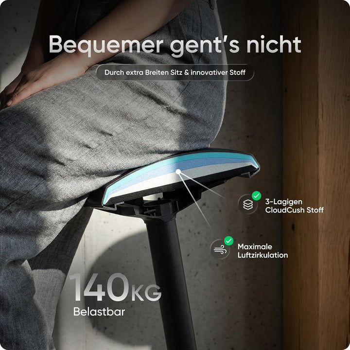 Motion Sitzhocker - Stehhocker höhenverstellbar, ergonomischer Hocker bis 140kg mit CushCloud-Polste