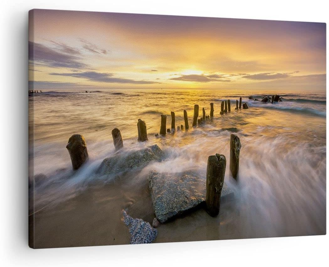 Bilder auf Leinwand baltisch meer Mole Landschaft Leinwandbild 70x50cm Wandbilder Dekoration Wohnzim