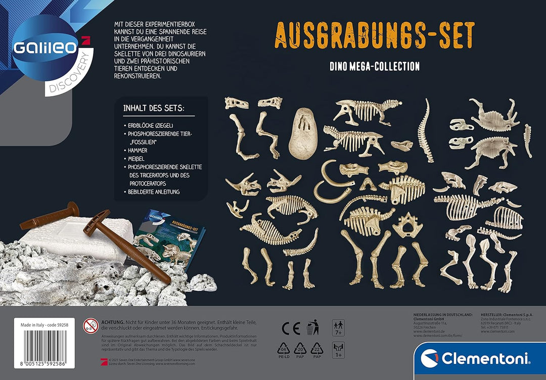 Clementoni 59258 Galileo Discovery – Ausgrabungs-Set Dino Mega-Collection, spannendes Spielzeug für