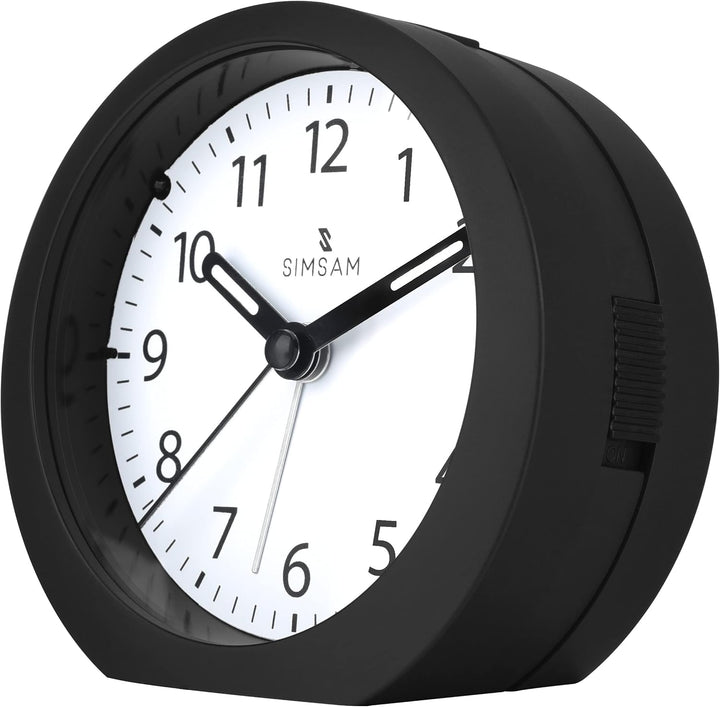 SIMSAM Wecker Analog ohne Ticken mit Batterie, Licht (Schwarz-Weiss), Schwarz-weiss