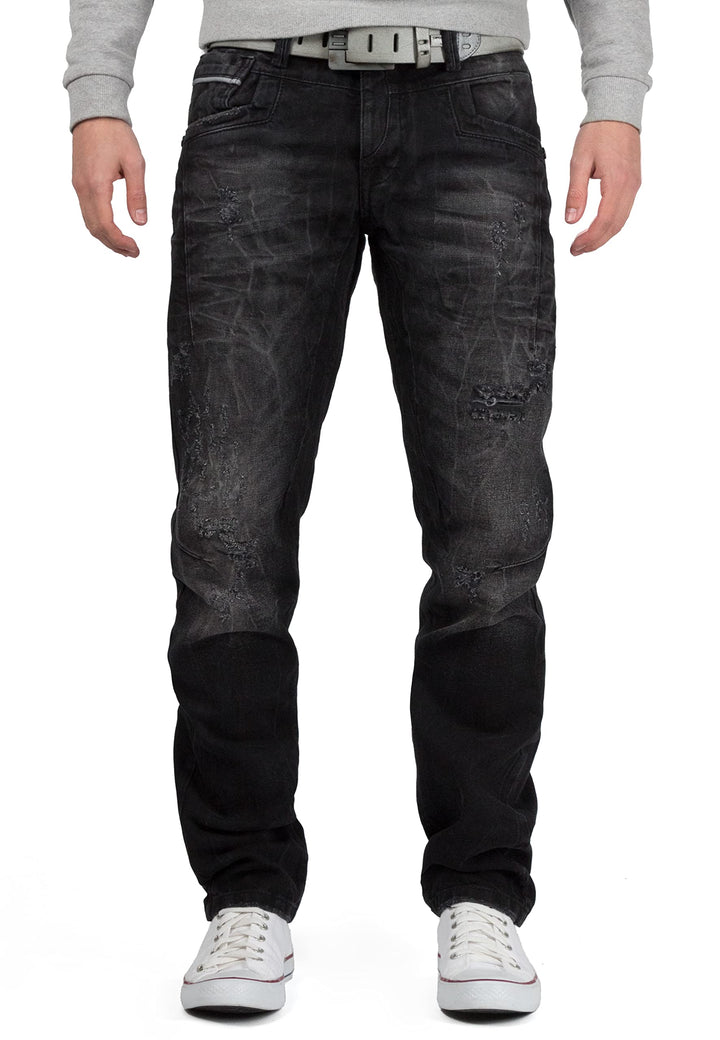 Cipo & Baxx Herren Jeans Regular Fit Stone-Washed Kontrastnähte