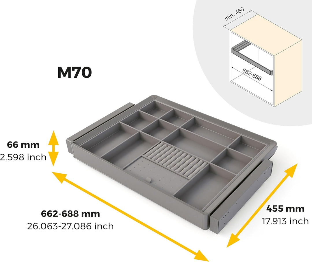 Emuca - Satz Organisationsschublade und ahmen für Schrank Quartz, mit Softclose-Vollauszug, Modul 70