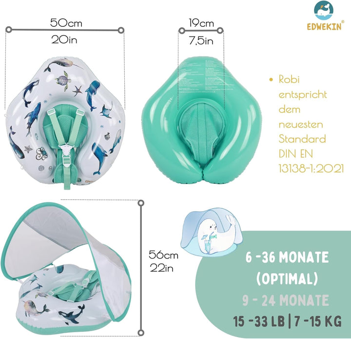 EDWEKIN® Einzigartiger Baby Schwimmring mit handgemalten Motiven | Innovative Baby Schwimmhilfe mit