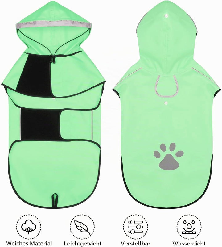 BiPawTi Hunderegenmantel Wasserdicht für Hunde, Reflektierenden Hunde-Regenjacken für Grosse Hund, H