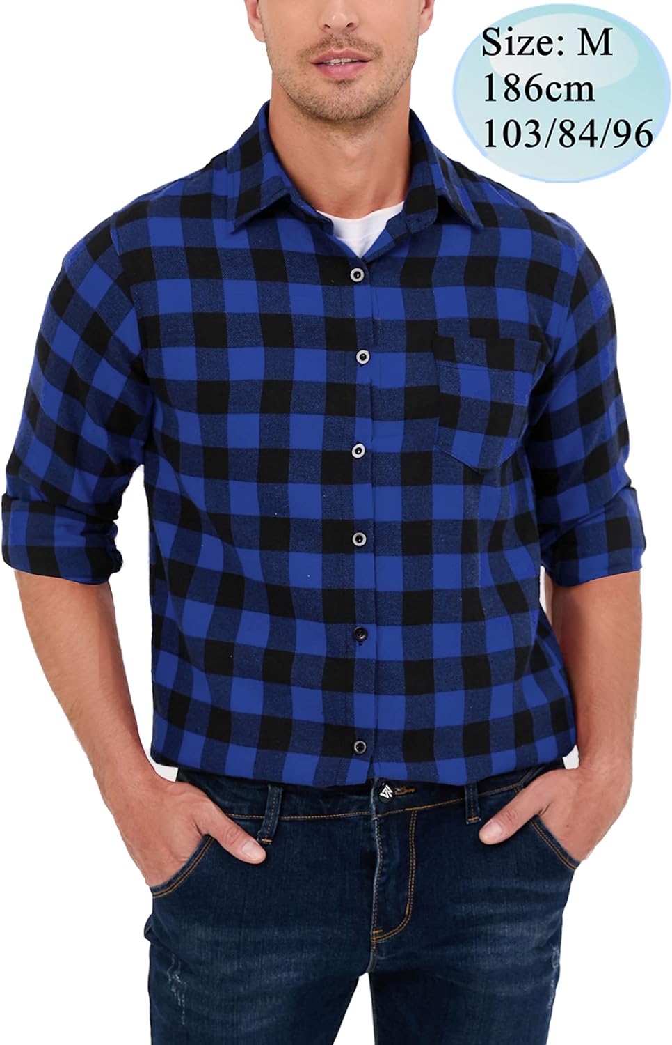 Yukiuiny Herren Holzfällerhemd 100% Baumwolle Langarm Kariertes Hemd Casual Button Down Flanell Frei
