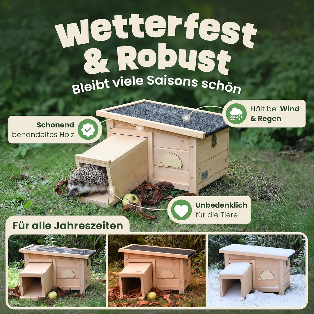 zooprinz Igelhaus Winterfest mit Boden – sicheres Outdoor Igelhotel für den Garten, wetterfestes Hol