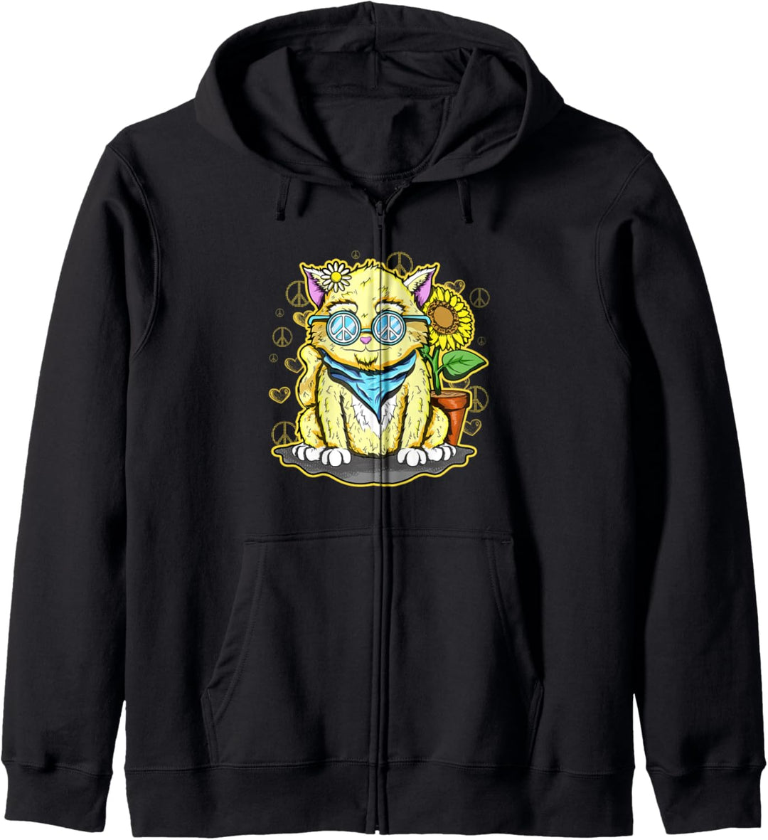 Cat Hippy Sunflower Peace Kapuzenjacke