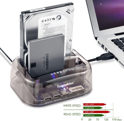 Tccmebius TCC-S866 USB 3.0 zu SATA Doppel Bay Extern Festplatte Dockingstation mit USB 3.0 Hub und K