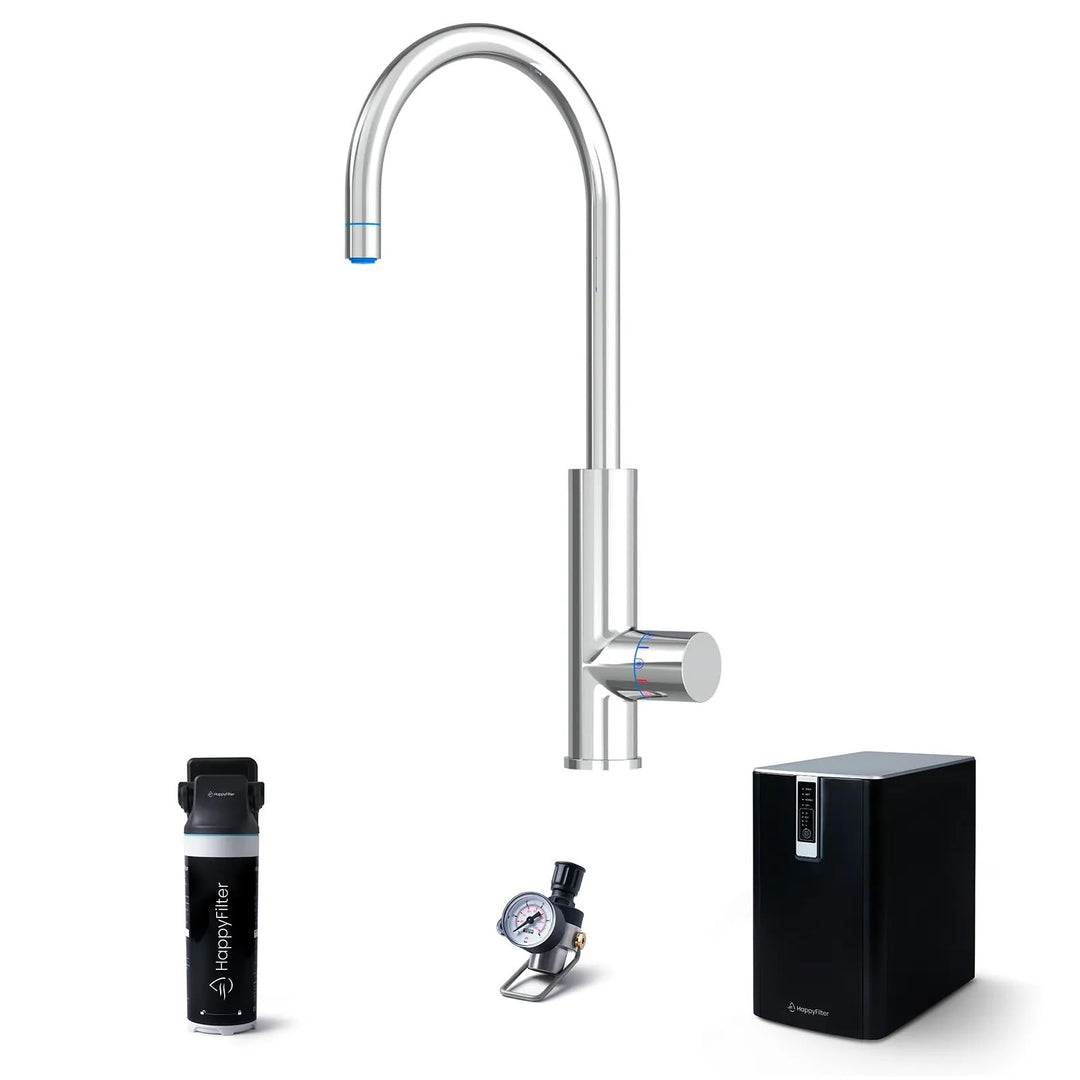 HappyFilter FizzRed Wassersprudler Wasserkocher | gekühlt | gesprudelt | kochend| 3in1 Chrom Wasserh