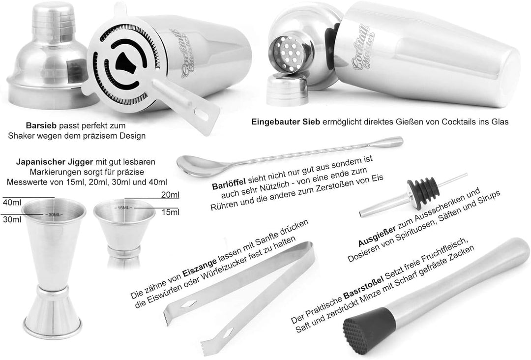 CocktailMeister Premium Cocktail Shaker Set, Professional Cocktail Mixing Set, Cocktail Set Ideal fü