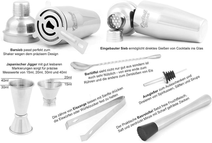 CocktailMeister Premium Cocktail Shaker Set, Professional Cocktail Mixing Set, Cocktail Set Ideal fü