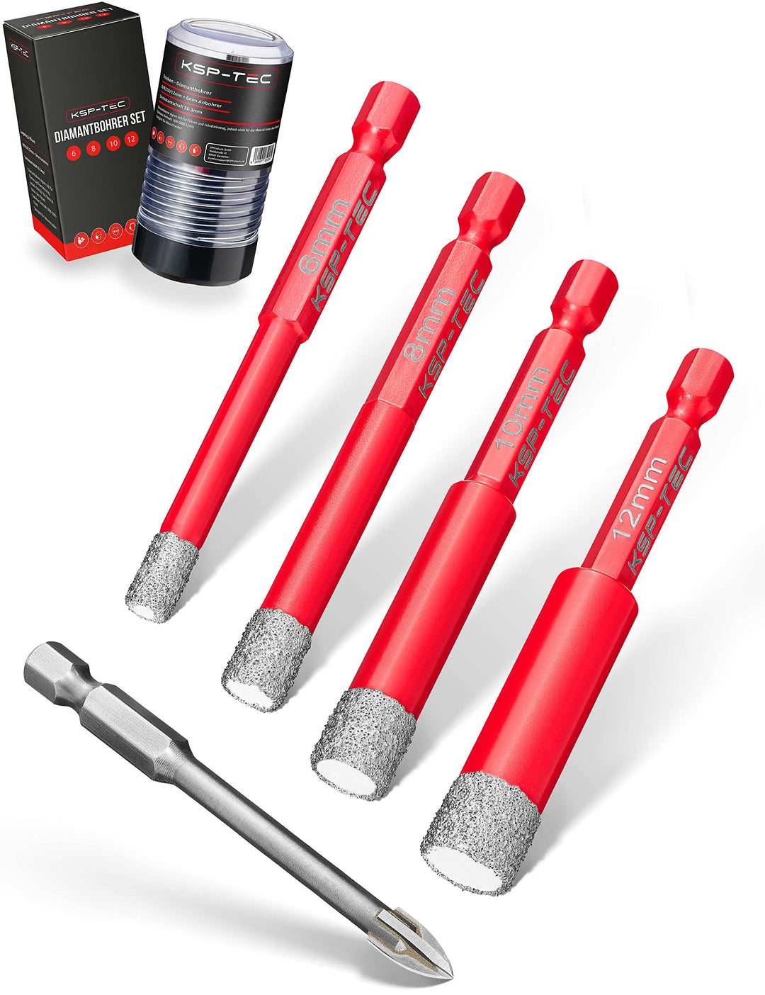 KSP-TEC® | Fliesenbohrer Set - 6,8,10,12mm | zum Bohren von Fliesen, Glas, Marmor, Granit uvm. - Ker