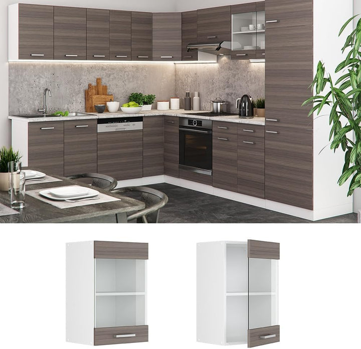 Vicco Küchenschrank Glas R-Line, Grau/Weiss, 40 cm Grau Hängeglasschrank 40cm, Grau Hängeglasschrank