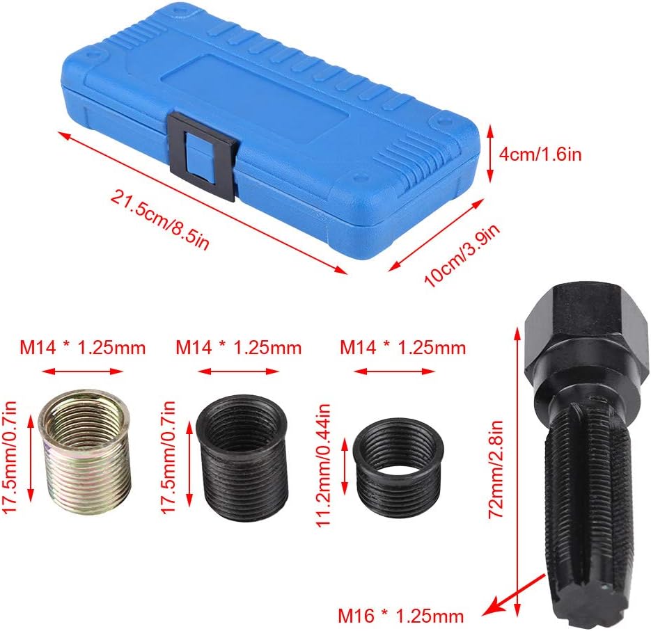 Reminnbor 16 Stück 14 mm x 1,25 M16 Zündkerzengewindereparaturwerkzeugsatz mit tragbarem Koffer