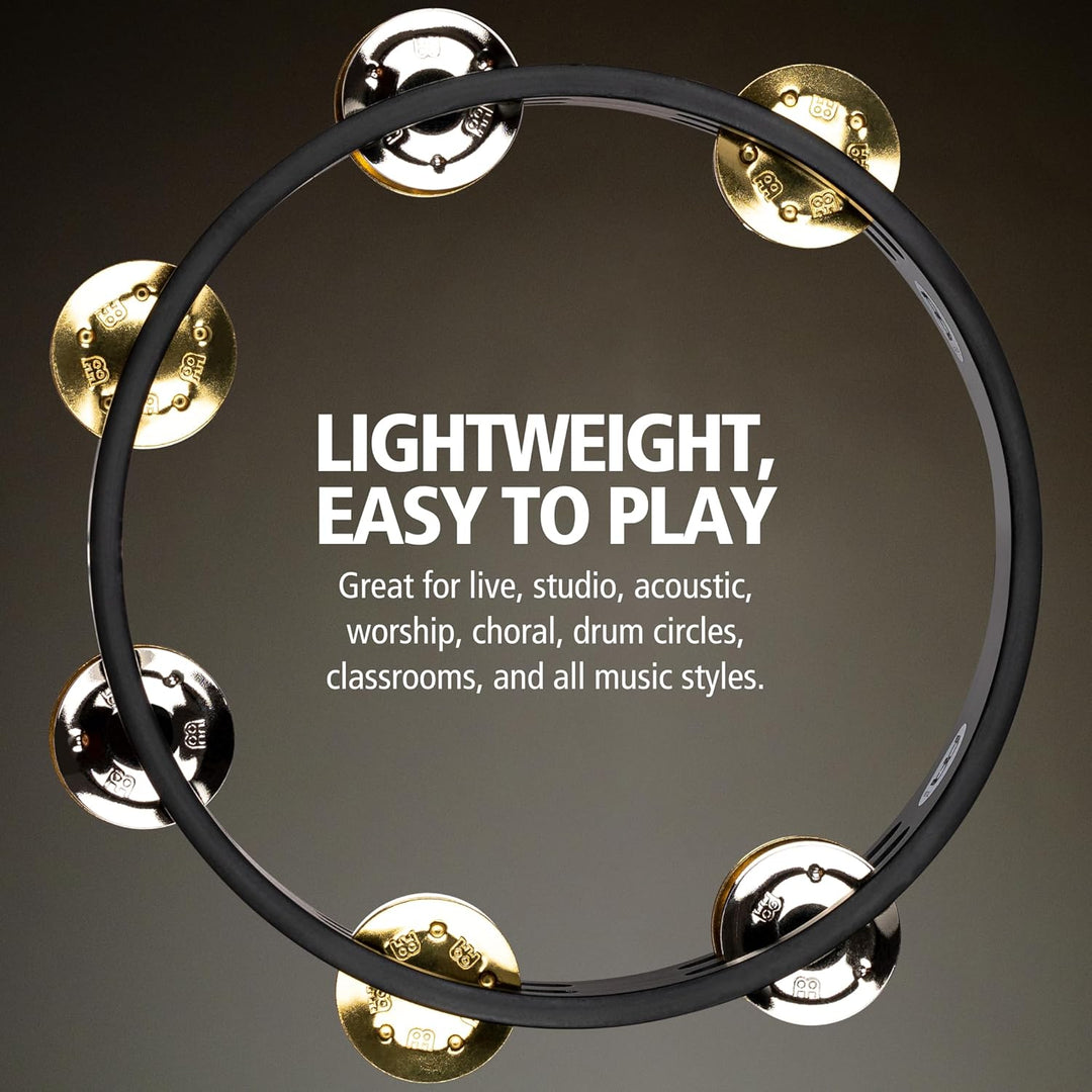 Meinl Percussion CTA2M-BK Compact Tambourine mit Stahl- und Messingschellen, 20,32 cm (8 Zoll) Durch