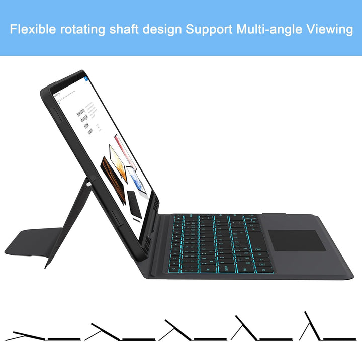 ROOFEI Galaxy Tab S7 FE/S8+/S7+ Hülle mit Tastatur QWERTZ : 7-Farbige Beleuchtung Tastatur mit Track