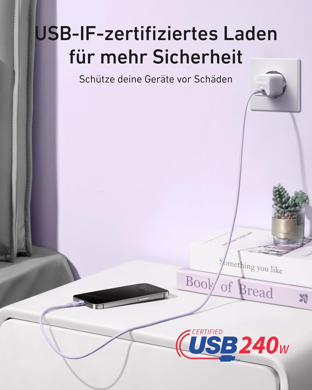 Anker Nano 240W USB C auf USB C Kabel, [1 Stück 1,8m] PD 3.0 Schnellladekabel USB C Kable, flexibel