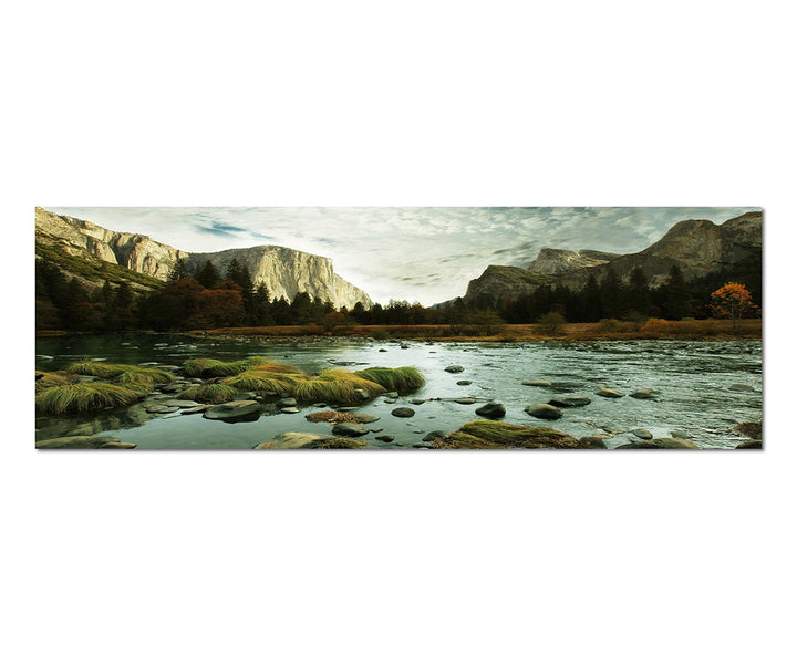 Paul Sinus Art Panoramabild auf Leinwand und Keilrahmen 150x50cm Yosemite Berge See Landschaft Natur