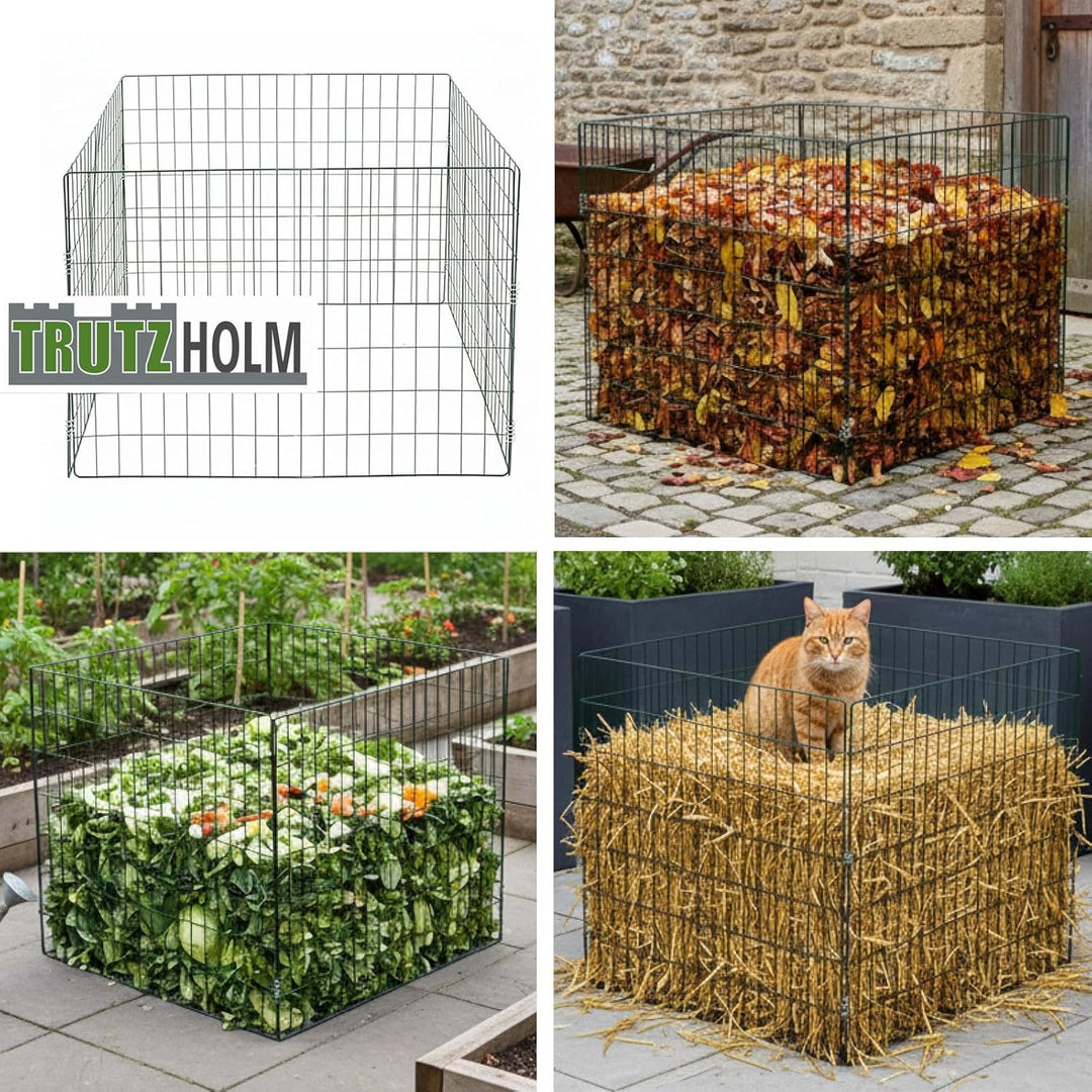 TRUTZHOLM Metall Kompostgitter Gartenkomposter werkzeugloser Aufbau 80 × 80 x70 cm Stahldraht pulver