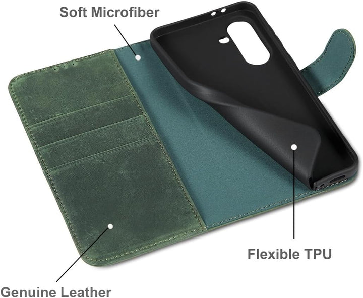 LENSUN Echtleder Hülle für Samsung Galaxy A56, Handyhülle [Echtes Leder][Wallet Kartenfach][Klappbar