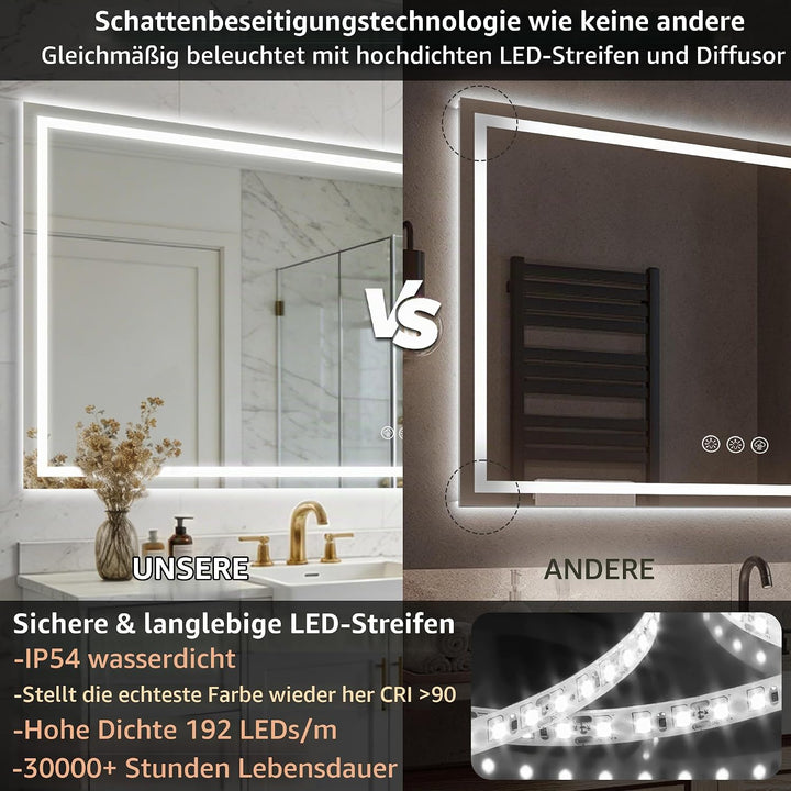 Badspiegel mit Beleuchtung LED, 80x180cm Spiegel mit Light, Wandspiegel mit Frontbeleuchtung, Antibe