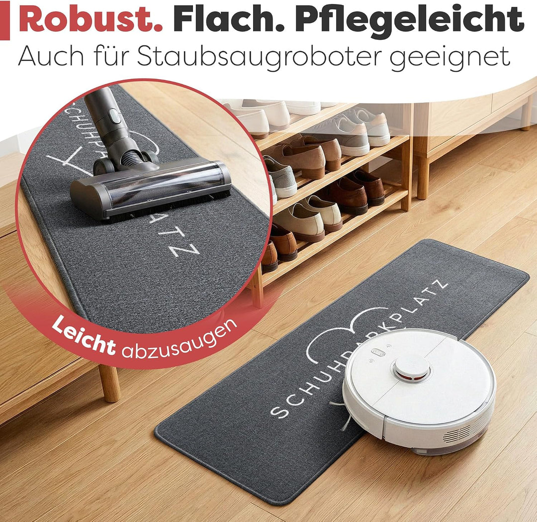Schuhparkplatz Fussmatte Grau 100x33 cm – rutschfeste Schuhmatte & Waschbarer Schuhteppich mit Gummi