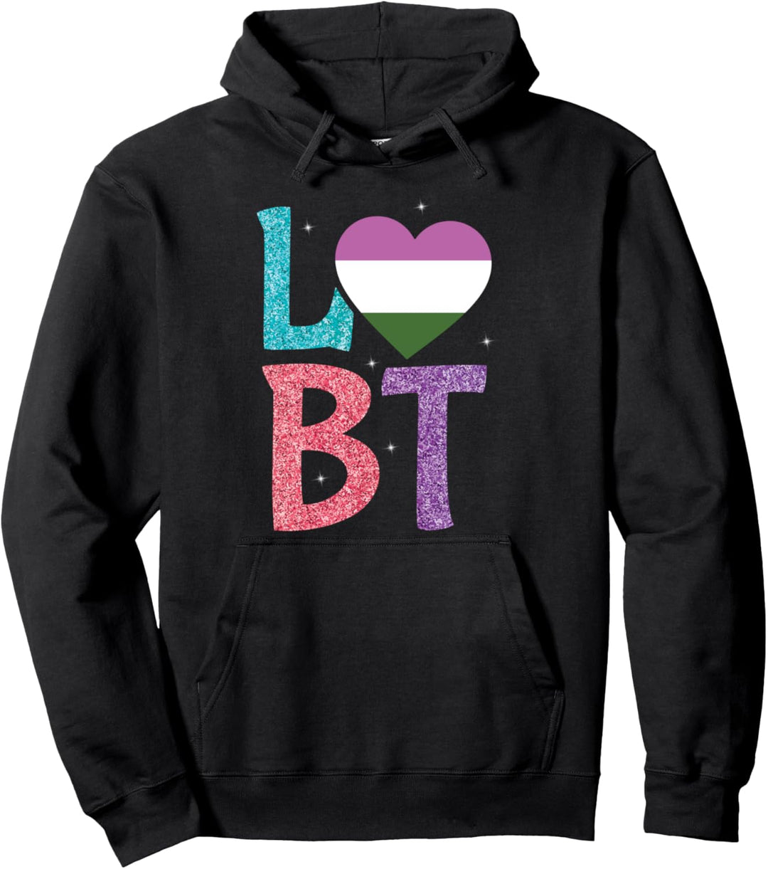 Gender-Queer LGBT-Q Cute Heart Pride Flag Ally Pullover Hoodie