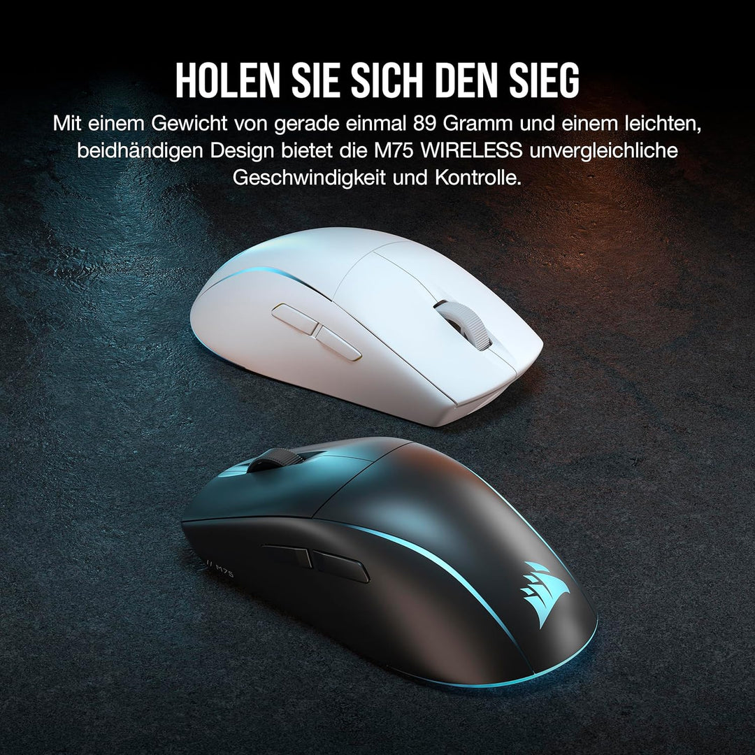 Corsair M75 Wireless RGB Leichte FPS Gaming-Maus – 26.000 DPI – Austauschbare Seitentasten – iCUE-Ko
