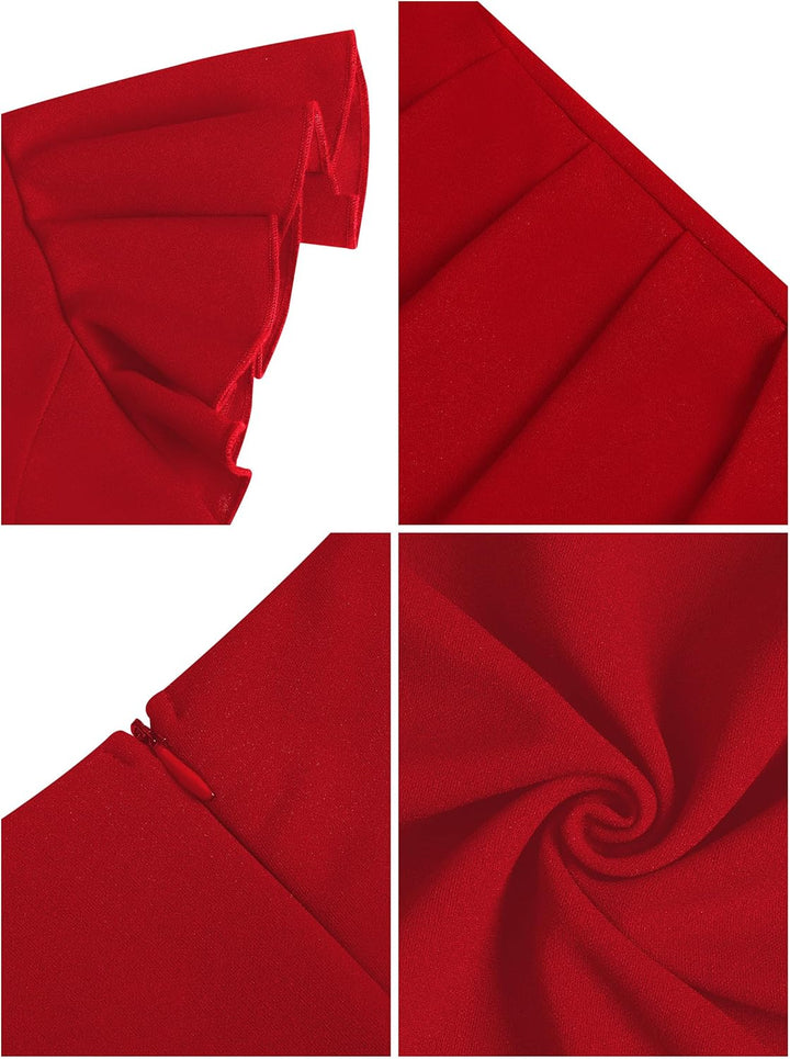 Missufe Damen Cocktailkleid Wickelkleid Partykleid Midikleid Sommerkleid Elegant Bodycon Vintage Rüs