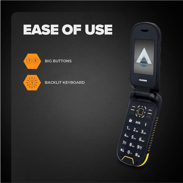 Flip-Telefon Klapphandy Hammer DIG LTE 4G Robustes, 2 Bildschirme, simlock-Free, Dual-SIM, kein Vert