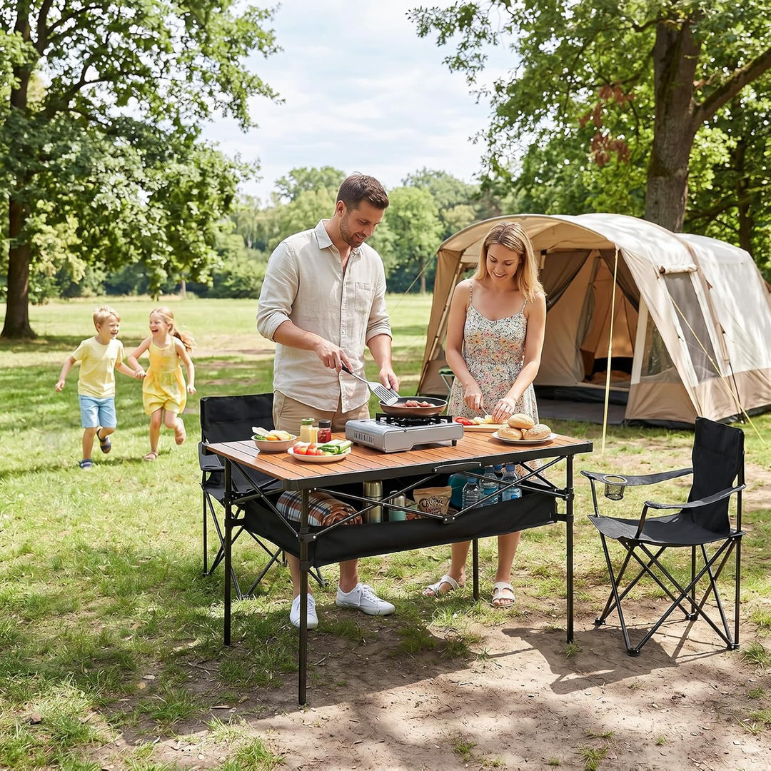 Sekey Campingtisch Faltbar, 120x60x69cm, Aufrollbare Tischplatte Klapptisch mit Aluminiumrahmen bis