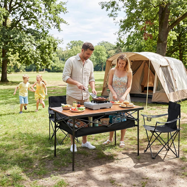 Sekey Campingtisch Faltbar, 120x60x69cm, Aufrollbare Tischplatte Klapptisch mit Aluminiumrahmen bis