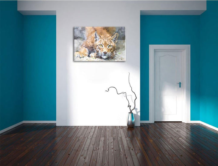 wachsamer Luchs Deluxe Format: 100x70 cm auf Leinwand, XXL riesige Bilder fertig gerahmt mit Keilrah