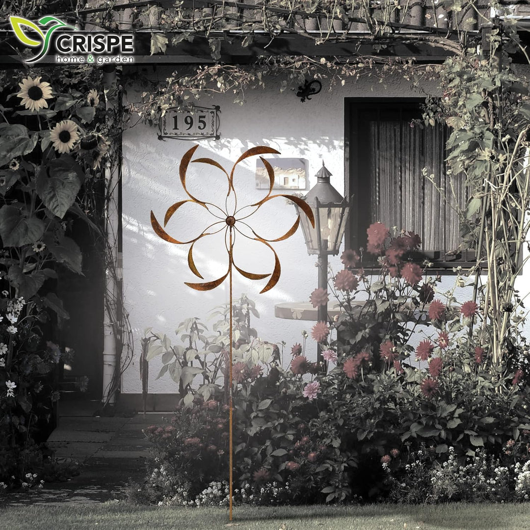 Grosses Metall Windrad 'Blume XXL' - massives Windspiel Windmühle für den Garten - wetterfest und st