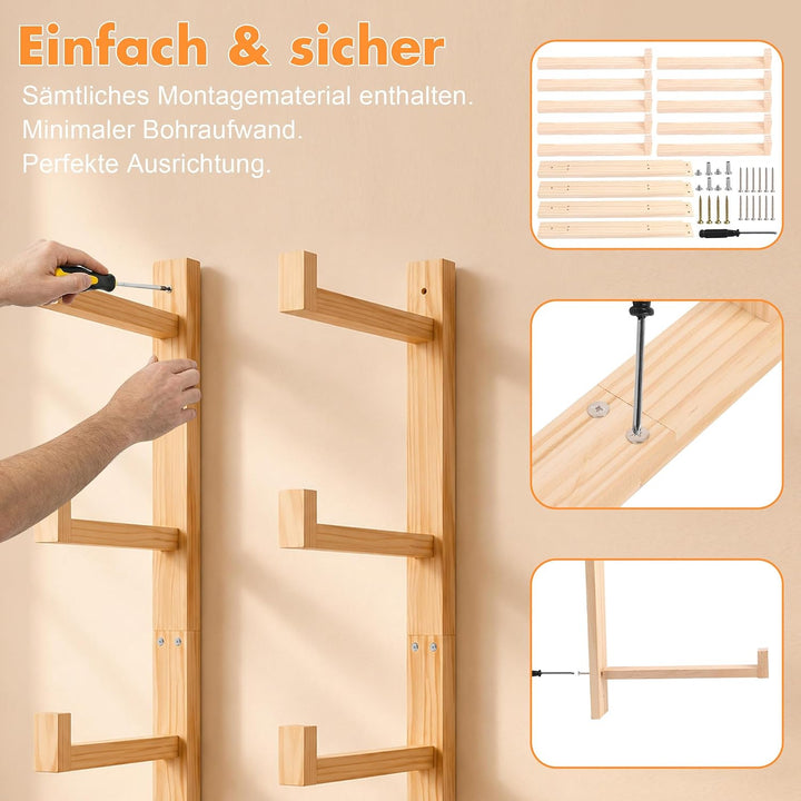 Loscarol Wandhalterung für Yogamatten aus Holz, 2 Teile Aufbewahrungsregal