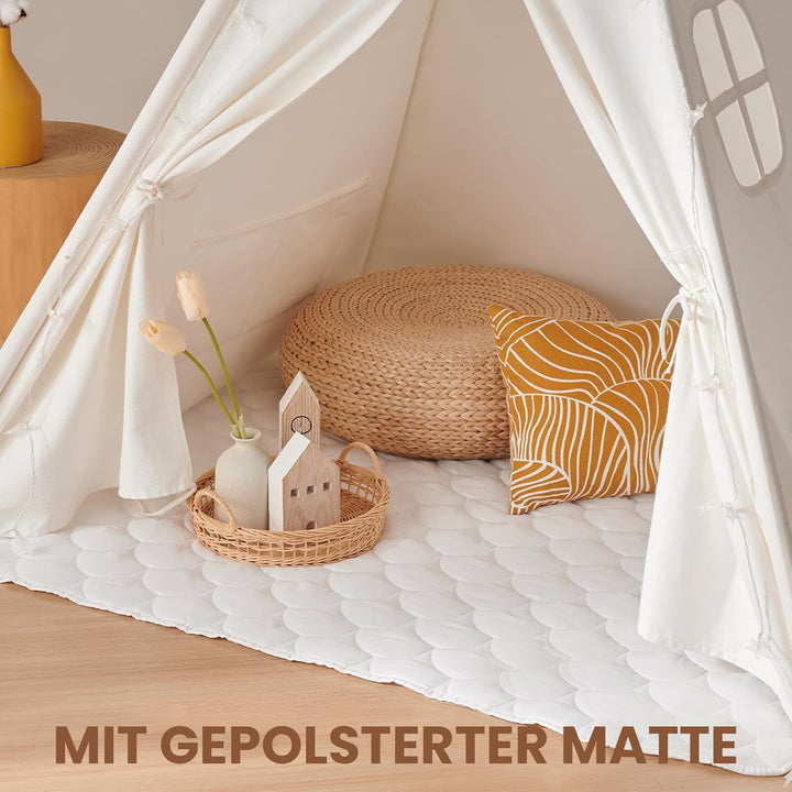 Tiny Land Tipi Spielzelt für Kinder mit Gepolsterter Decke & Lichterkette & Aufbewahrungstasche Baum