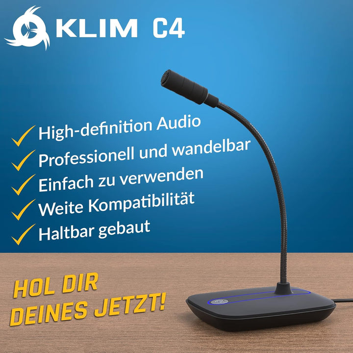 KLIM C4 Computer-Mikrofon mit Stummschalttaste - USB-Mikrofon für Computer und Konsole - Professione