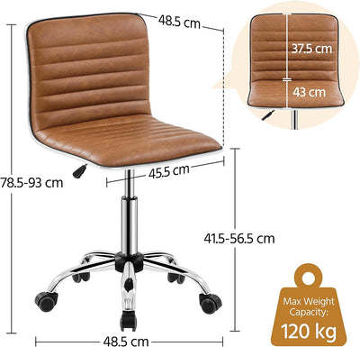 Yaheetech Bürostuhl, ergonomischer Schreibtischstuhl, Drehstuhl ohne Armlehne, Chefsessel mit Laufro