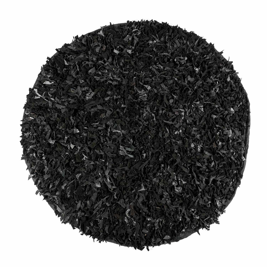 Homescapes runder Lederteppich Dallas (150cm), Fransenteppich aus 100% Echtleder, moderner Shaggy-/H