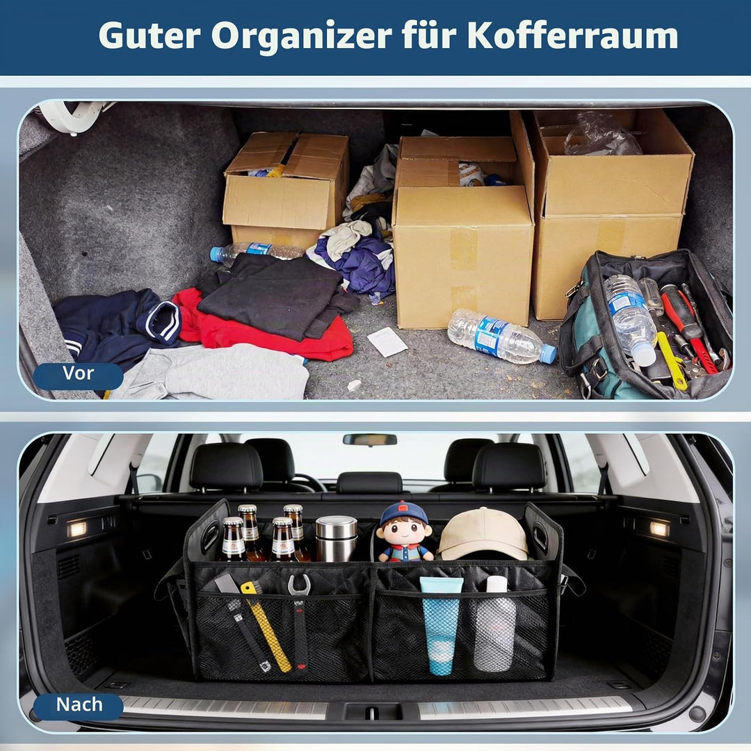 Kofferraum Organizer – 50L Faltbarer Autos Kofferraumtasche mit 7 Taschen, 840D Oxford-Stoff- und Ba
