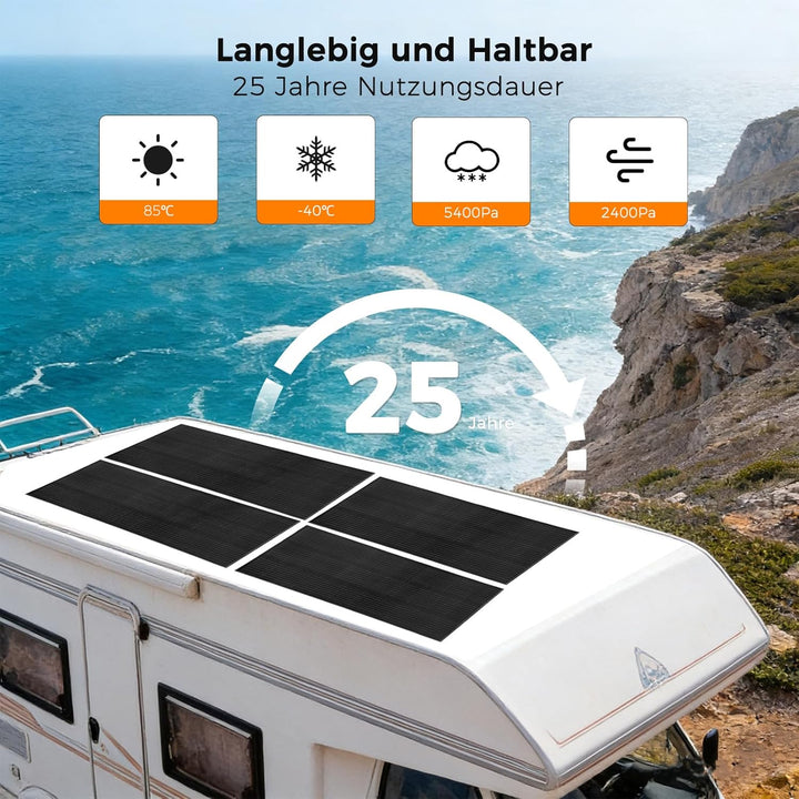 200W Solarpanel Kit Solar Set 12V, 2x100 Watt Schwarz Solarmodul + 30A Laderegler Solaranlage Komple