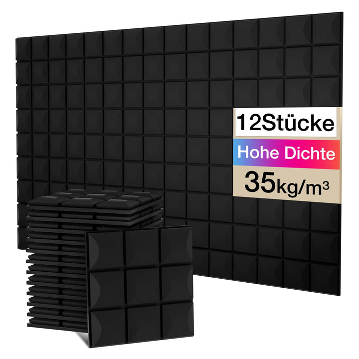 Fstop Labs 12 Stücke Schallabsorber, Dichte 35 kg/m³, 3x30x30cm, 3D Hochdichte Akustikschaumstoff, H