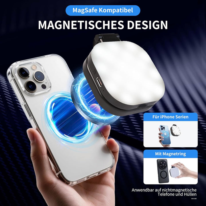 Ringlicht Handy, Magnetische Selfie Licht mit 2900K-7000K 3 Lichtmodi und Verstellbar Helligkeiten,