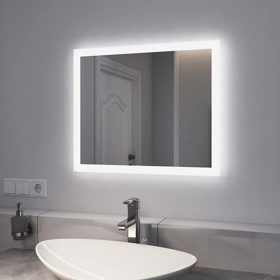 EMKE LED Badspiegel mit Beleuchtung 50x60cm Badezimmerspiegel mit Warmweisses Licht und Kaltesweisse