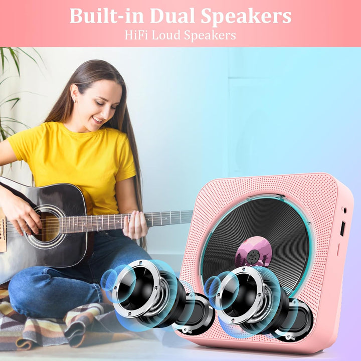 KOVCDVI CD Player mit Radio CD Player Bluetooth 5.1 mit 5W Dual Lautsprecher Wiedergabeleuchte Fernb