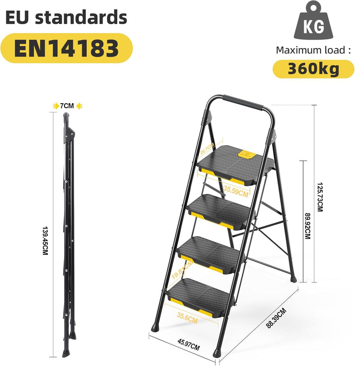 KINGRACK Leiter 4 Stufen, trittleiter 4 Stufen klappbar, mit rutschfestem, breitem Pedal und Handläu