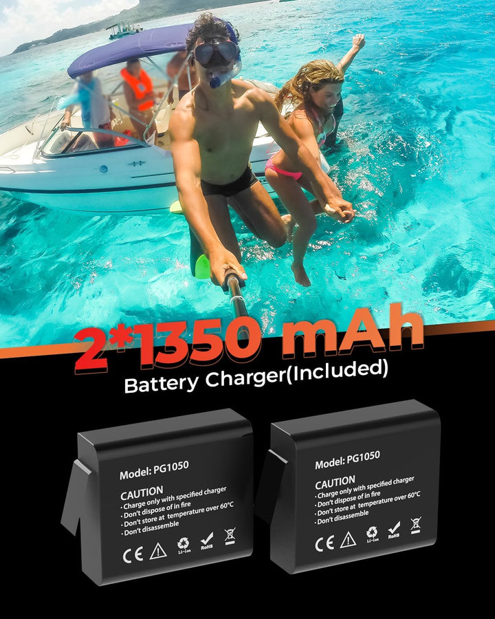 4K60FPS 24MP Action Cam, Touchscreen Sportkamera mit 64GB SD-Karte, Unterwasserkamera 131FT Wasserdi