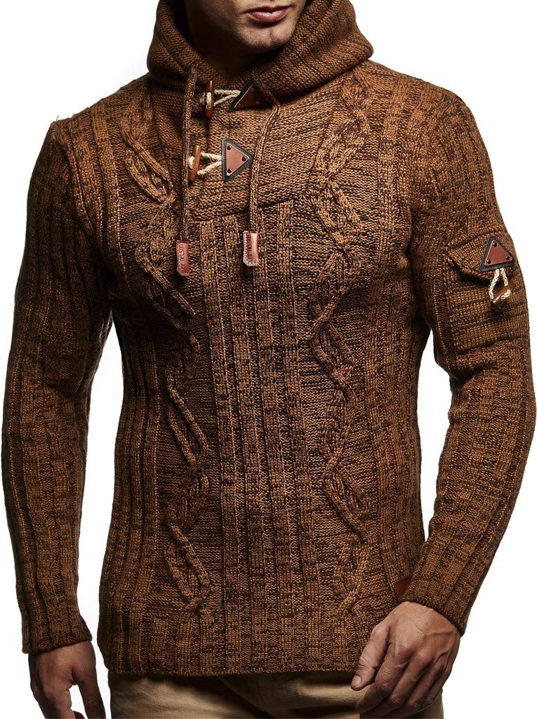Leif Nelson Herren Strickpullover mit Kapuze/Hochwertiger Winterpullover im Regular Fit Schnitt, ide